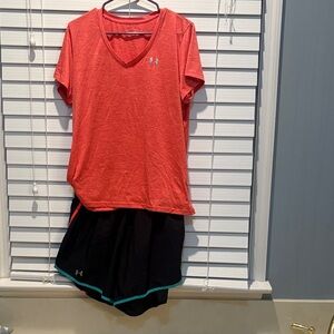 Under Armour Coral/orange top and Black Women's Active Set